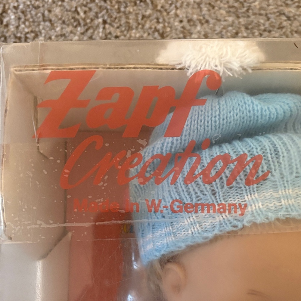 ZAPF creations vintage baby doll made in West Germany knit outfit,brush ,bottle